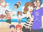  6+girls ano_natsu_de_matteru arisawa_chiharu beach black_hair blue_hair bow brown_hair clothes_writing cloud day diving engrish everyone flirting glasses hair_bow heart heart_eyes ishigaki_tetsurou island kinoshita_kaori kirishima_kaito kitahara_mio multiple_boys multiple_girls ocean oniyan outdoors pushing ranguage red_hair rinon_(ano_natsu_de_matteru) saliva sand sky takatsuki_ichika tanigawa_kanna thighhighs twintails water yamano_remon 