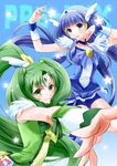  aoki_reika blue_eyes blue_hair blue_skirt choker cure_beauty cure_march green_eyes green_hair green_skirt hair_tubes head_wings long_hair magical_girl midorikawa_nao multiple_girls ooshima_tomo outstretched_arm outstretched_hand ponytail precure sidelocks skirt smile smile_precure! tiara tri_tails wrist_cuffs 