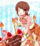  1girl ;d ^_^ akamomo annie_barrs bad_id bad_pixiv_id bangle blush bracelet brown_eyes brown_hair cake candle chocolate chocolate_heart closed_eyes flipped_hair flower food fruit happy_birthday heart holding holding_flower jewelry mao_(tales) one_eye_closed open_mouth red_hair short_hair smile strawberry tales_of_(series) tales_of_rebirth very_short_hair 