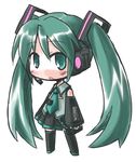  blush chibi detached_sleeves hatsune_miku headphones kugelschreiber long_hair looking_at_viewer necktie simple_background skirt solo twintails vocaloid white_background 