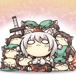  6+girls :3 animal_ears brown_hair chen chibi clone dog_ears dog_tail hat highres inubashiri_momiji multiple_girls nekoguruma o_o short_hair sitting sword tail tokin_hat touhou weapon white_hair 