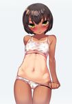  :q arm_behind_back blush bra brown_hair cameltoe covered_nipples flat_chest hip_bones imazon looking_at_viewer naughty_face navel one-piece_tan original panties short_hair simple_background solo sports_bra tan tanline tongue tongue_out underwear underwear_only yellow_eyes 