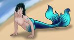  black_hair blue blue_eyes breasts cleavage curls female fin fish_tail hair invalid_tag looking_at_viewer mermaid no_feet seaside solo until_i_scream 