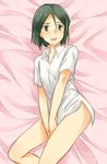  bangs blush bob_cut fate/zero fate_(series) green_eyes green_hair male_focus naiya no_pants otoko_no_ko parted_bangs solo waver_velvet 