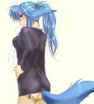  animal_ears blue_hair follower_(yagisaka_seto) genderswap genderswap_(mtf) imageboard_colors lowres oekaki original solo tail thighhighs yagisaka_seto 