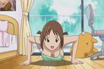  animated animated_gif bounce bouncing_breasts breasts brown_hair cleavage down_blouse downblouse exercise hinako_(issho_ni_training) issho_ni_training jiggle large_breasts no_bra off_shoulder push_up strap_slip tank_top teenage training_with_hinako 