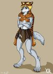  anthro canine eleode feather male mammal solo topless tribal wolf 