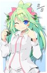  blue_eyes blush_stickers gen_4_pokemon green_hair hair_ornament legendary_pokemon one_eye_closed personification pokemon rakkogawa_rinro shaymin skirt solo 