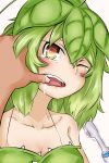  1boy 1girl brushing_teeth drooling finger_in_another&#039;s_mouth green_hair leaf monster_girl ocha_no_mae one_eye_closed open_mouth original plant_girl solo_focus teeth toothbrush 