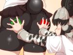 /\/\/\ 2girls african_wild_dog_(kemono_friends) african_wild_dog_print animal_ears animal_print ass ass_grab bear_tail bike_shorts black_hair black_shorts blush brown_bear_(kemono_friends) brown_skirt directional_arrow dog_ears fingernails from_behind grabbing_another&#039;s_ass grey_hair groping hands_on_ass heart isuna kemono_friends long_sleeves looking_at_another medium_hair microskirt motion_lines multicolored_hair multiple_girls outstretched_arms print_sleeves shirt short_over_long_sleeves short_sleeves shorts skirt spread_fingers tail two-tone_hair white_shirt yuri 
