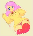  artist_name bikini bikini_under_clothes blue_eyes blush breasts cleavage cleavage_cutout cropped_legs doxy dress earrings fluttershy jewelry long_hair medium_breasts my_little_pony my_little_pony_equestria_girls my_little_pony_friendship_is_magic personification pink_hair red_legwear side-tie_bikini sleeves_past_wrists solo striped striped_bikini sweater sweater_dress swimsuit swimsuit_under_clothes thighhighs wings yellow_skin 