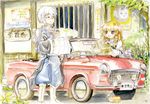  1girl blonde_hair braid car convertible glasses ground_vehicle kirisame_marisa license_plate map master_(4th) morichika_rinnosuke motor_vehicle picnic_basket right-hand_drive touhou toyota white_hair yellow_eyes 