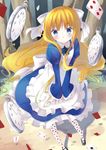  :o alice_in_wonderland bad_id bad_pixiv_id banned_artist blonde_hair blue_eyes blush bow card dress hair_bow long_hair mirai_(macharge) open_mouth pantyhose patterned pocket_watch shoes solo tree v_arms watch wavy_hair 