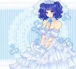  bad_id bad_pixiv_id bare_shoulders blue blue_dress blue_eyes blue_flower blue_hair blue_rose blue_wedding_dress blush breasts bridal_veil bride cleavage doily dress empoleon flower gen_4_pokemon gloves hands_clasped happy lace_border large_breasts own_hands_together personification pochihonya pokemon puffy_sleeves rose short_hair smile solo sparkle striped striped_background twintails v_arms veil wedding_dress 