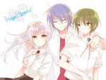  2boys alternate_costume angel_beats! bad_id bad_pixiv_id blue_hair green_eyes green_hair harmonia hinata_(angel_beats!) long_hair multiple_boys naoi_ayato ponytail school_uniform short_hair silver_hair tenshi_(angel_beats!) yellow_eyes 