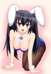  all_fours alternate_costume alternate_headwear animal_ears bad_id bad_pixiv_id bare_shoulders black_hair breasts bunny_ears bunnysuit cleavage hair_ornament highres large_breasts long_hair neptune_(series) noire open_mouth pantyhose red_eyes solo tamaki_(tamaki_pic) twintails wrist_cuffs 