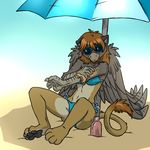  avian beak bottle eyewear female gryphon melting pawpads paws sunbathing sunburn sunglasses umbrella what 