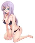  all_fours ashita_(2010) bad_id bad_pixiv_id barefoot bikini blue_eyes breasts cardfight!!_vanguard cleavage large_breasts long_hair open_mouth purple_hair side-tie_bikini solo swimsuit tokura_misaki 