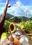  collar flower gen_2_pokemon gen_3_pokemon gup highres leash no_humans open_mouth pokemon pokemon_(creature) smile sunflower tank_top zangoose 