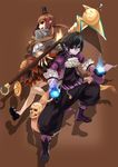  1boy 1girl black_hair brown_hair dnf dungeon_and_fighter elf_ears highres mage mage_(dungeon_and_fighter) male_mage pointy_ears skull skulls staff 