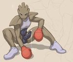  balls blue_eyes crouching cum erection fydbac hard hitmonchan humanoid looking_at_viewer male nintendo nude penis pok&#233;mon pok&eacute;mon solo undressed vein veiny video_games yellowpower 