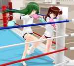  #13 2girls arena battle boxing boxing_gloves boxing_ring bruise buruma fighting green_hair gym_uniform injury kick kickboxing kicking multiple_girls punch punching ruka_(#13) twintails yayoi_(#13) 