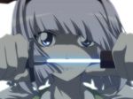  anime_coloring blue_eyes close-up katana konpaku_youmu rhine silver_hair solo sword touhou weapon 