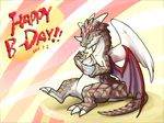 2012 ambiguous_gender claws dgook dragon eating english_text eyes_closed happy horn ice_cream multi_wing plain_background scales sitting smile solo spoon text wings 
