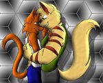  cat chance_furlong chibijaime clothing couple cute duo feline gay hug jake_clawson male mammal muscles nuzzling obvious_affection pencils shirt size_difference sketch smile stripes swat_kats tank_top 
