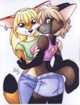  canine clothed clothing ear_piercing embracing female fox lesbian looking_at_viewer mammal michele_light piercing skimpy skirt 