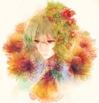  ascot azure_starblue bad_id bad_pixiv_id flower green_hair hair_ornament kazami_yuuka red_eyes solo sunflower touhou upper_body 