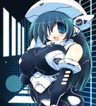  armor bare_shoulders blue_eyes blue_hair bodysuit breasts curvy gloves hat huge_breasts long_hair open_mouth original sakaki_(noi-gren) solo standing wide_hips 