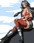  1girl black_hair breasts dark_skin hdkg jacket large_breasts lowres sitting solo tenga 