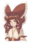  ascot bow breasts brown_hair cleavage detached_sleeves face hair_bow hair_tubes hakurei_reimu highres kansou_samehada large_bow lips long_hair looking_at_viewer medium_breasts red_eyes simple_background sketch smile solo touhou upper_body white_background 