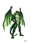  absurd_res anthro biceps blue_eyes claws dark&#38851;&#21487; dark_tatsuka dragon fur glove gloves green green_fur green_skin hair hat heterochromia hi_res horn male muscles nude pecs pose red_eyes scales scalie sheath solo standing toe_claws toned wings 