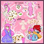  feline female green_eyes hair japanese_clothing kiit kimono long_hair mammal model_sheet nude pink_hair red_hair yuuri yuuri_(character) 