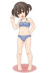  barefoot bikini black_hair brown_eyes child minami-ke minami_kana mo-fu navel short_hair solo swimsuit twintails waving 