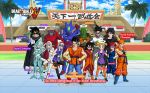  5girls 6+boys arena armor bandanna black_hair blonde_hair boots cape character_name crossed_arms dougi dragon_ball dragon_ball_xenoverse english_text full_body glasses group_picture hairband halo hat highres jewelry long_hair looking_at_viewer mirai_senshi multiple_boys multiple_girls necklace official_art red_eyes red_hair scouter short_hair sunglasses sword thumbs_up twintails wallpaper weapon white_hair 