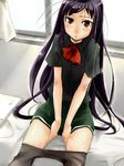  accel_world akino_shuu black_hair highres kuroyukihime long_hair pantyhose pantyhose_pull red_eyes 