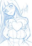  blush breast_squeeze breasts heart huge_breasts long_hair maydrawfag monochrome panty_&amp;_stocking_with_garterbelt sketch solo stocking_(psg) 