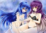  bare_legs bikini blue_hair bracelet breasts cleavage collarbone contemporary flat_chest frilled_panties frills gradient_hair hijiri_byakuren hinanawi_tenshi jewelry large_breasts long_hair multicolored_hair multiple_girls navel o-ring o-ring_bottom open_mouth panties parad@_jibaku_rei red_eyes swimsuit touhou underwear very_long_hair yellow_eyes 