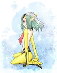  artist_request blue_submarine_no_6 breasts butt female kneeling looking_at_viewer looking_back monster monster_girl mutio nipples nude pointy_ears red_eyes side_boob smile solo unknown_artist yellow_skin 