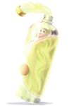  bad_id bad_pixiv_id blonde_hair bottle bottle_cap breasts green_eyes in_container juice kawagoe_pochi long_hair medium_breasts minigirl nude open_mouth original solo spilling very_long_hair 
