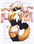  clothed clothing covering female ferret hi_res looking_at_viewer mammal michele_light mustelid panties shy skimpy solo topless underwear 