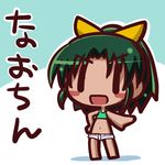  blush_stickers character_name chibi green_hair hand_on_hip ikkyuu midorikawa_nao navel open_mouth precure shorts smile_precure! solo translated |_| 