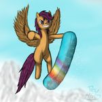  female feral friendship_is_magic horse mammal my_little_pony pegasus pony rayhiros scootaloo_(mlp) smile snow snowboard snowboarding solo wings winter 