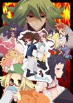  &gt;_&lt; 6+girls banjirou_(pokemon) bel_(pokemon) black_hair blonde_hair blue_eyes brown_eyes brown_hair cattleya_(pokemon) cheren_(pokemon) closed_eyes crown dark_skin double_bun elite_four glasses green_eyes green_hair guitar hat headphones homika_(pokemon) hue_(pokemon) instrument iris_(pokemon) kamitsure_(pokemon) kyouhei_(pokemon) mei_(pokemon) multicolored_hair multiple_boys multiple_girls n_(pokemon) nakamura_sandayo necktie one_eye_closed orange_hair pantyhose pokemon pokemon_(game) pokemon_bw2 purple_hair raglan_sleeves red_hair silver_hair skirt topknot twintails two-tone_hair visor_cap 