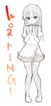  akanagi apron copyright_name hands_together knees_together_feet_apart knees_touching long_hair looking_at_viewer monochrome open_mouth own_hands_together pigeon-toed sketch smile solo standing thighhighs tsurime waitress working!! yamada_aoi zettai_ryouiki 