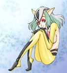  artist_request blue_submarine_no_6 curled_up female lowres monster monster_girl mutio nude pointy_ears red_eyes smile solo unknown_artist yellow_skin 