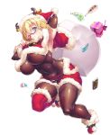  1girl blonde_hair blue_eyes blush breasts candy chocolate christmas curvy female food glasses hat huge_breasts lilith-soft looking_at_viewer potion_(moudamepo) santa_hat shinohara_mari shiny shiny_skin short_hair simple_background solo taimanin_(series) taimanin_asagi taimanin_rpgx white_background 